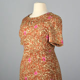 1950s Brown Floral Dress with Cut Out Neck