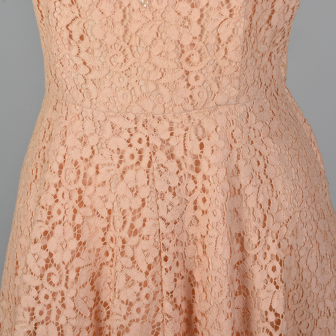 1950s Pink Lace Dress with Beaded Bodice