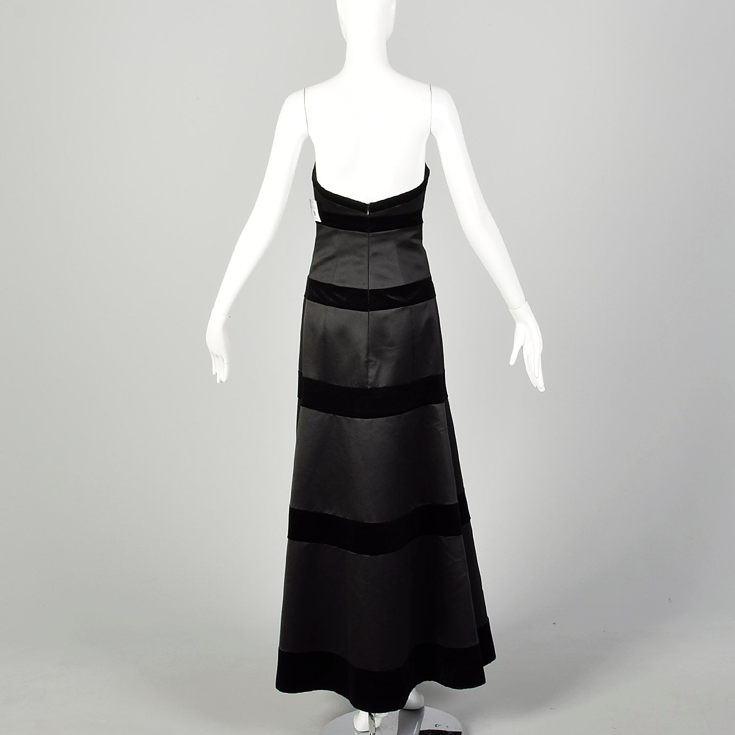 XS 1980s Dress Black Strapless Velvet Stripe Formal Evening Gown