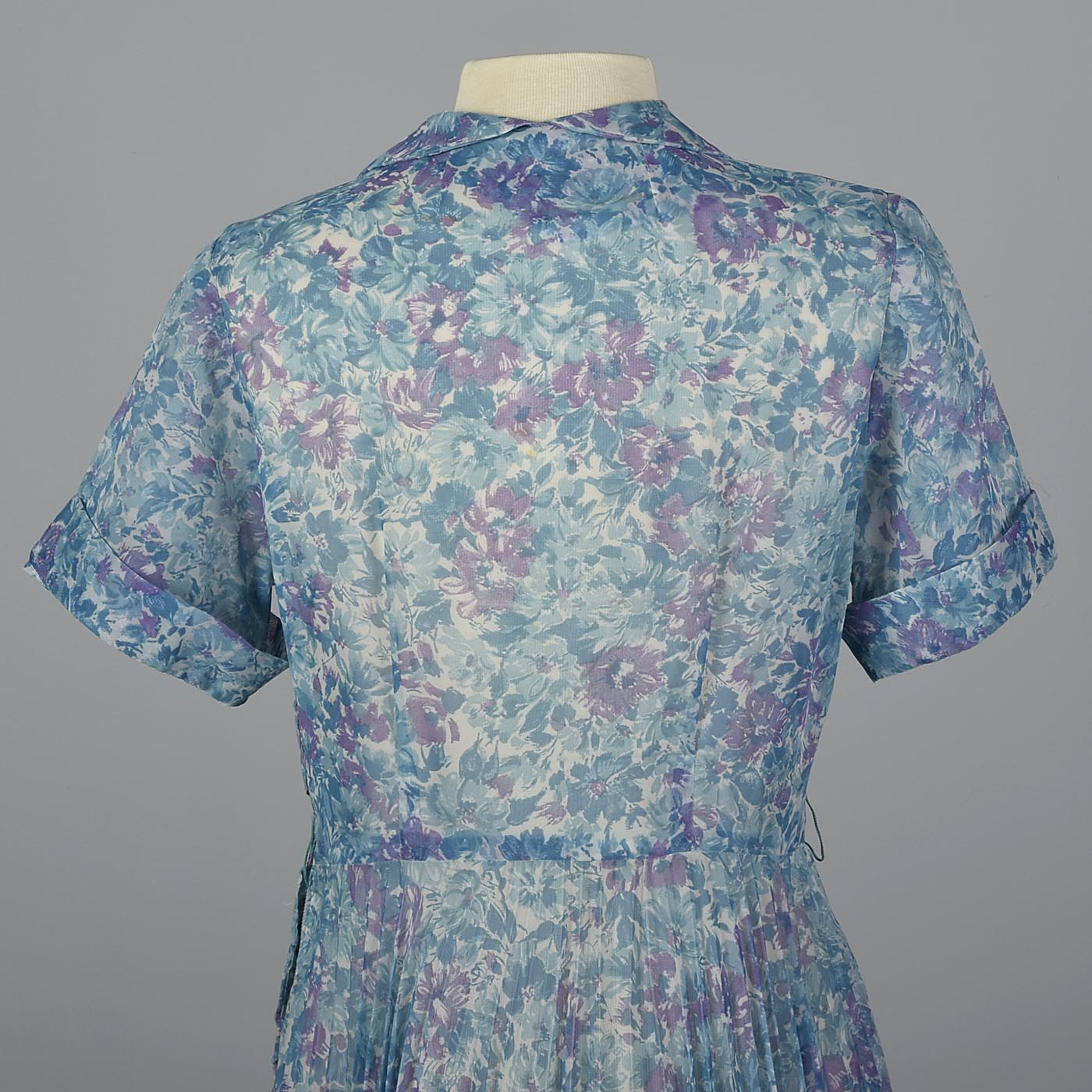 1960s Sheer Blue Floral Print Dress