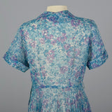 1960s Sheer Blue Floral Print Dress