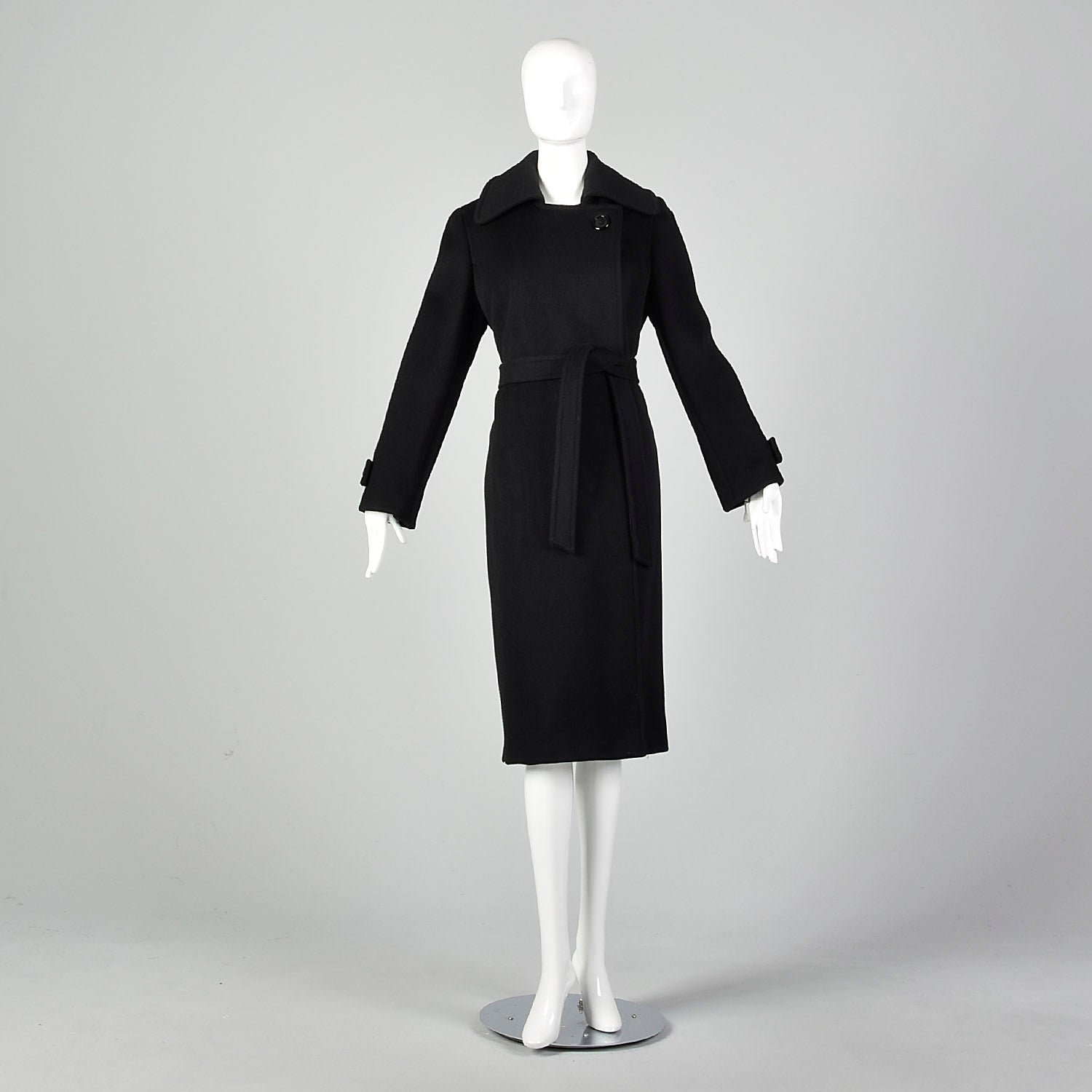 Small Black Heavyweight Wool 1970s Trench Coat