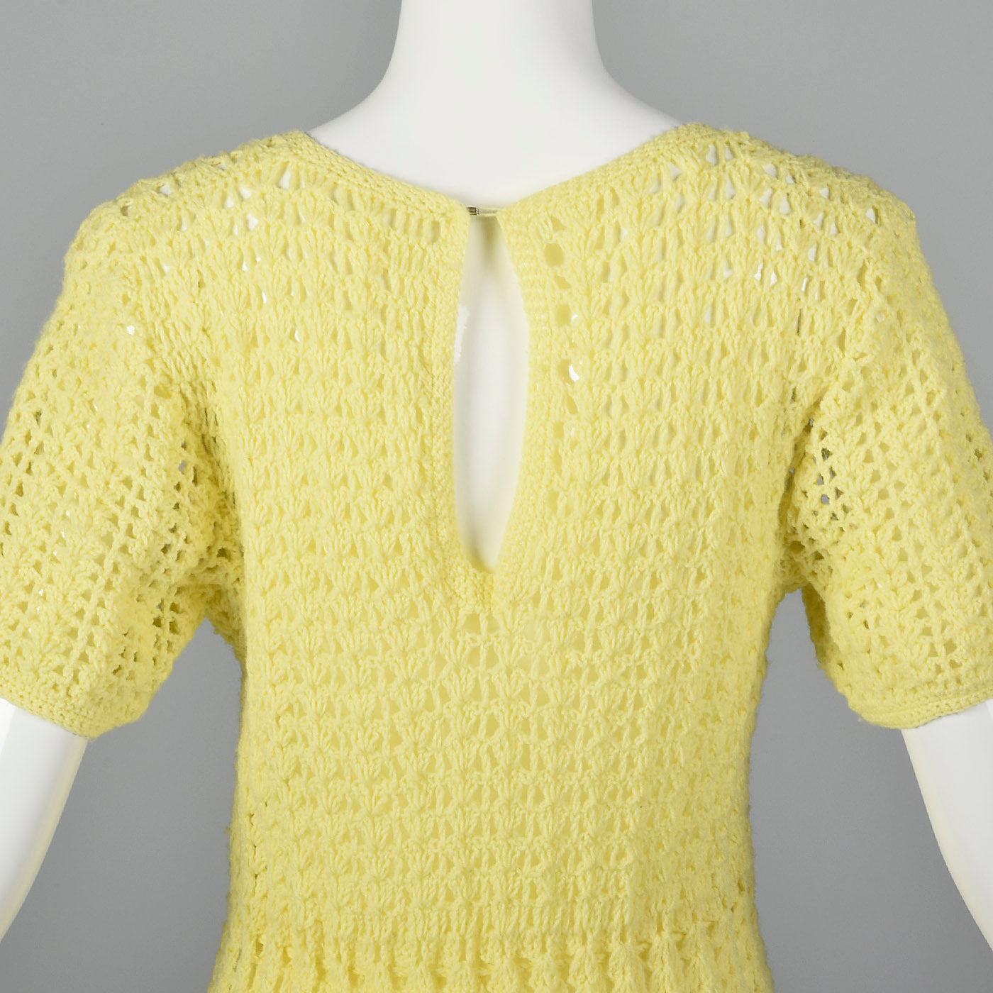 1960s Sheer Yellow Crochet Dress