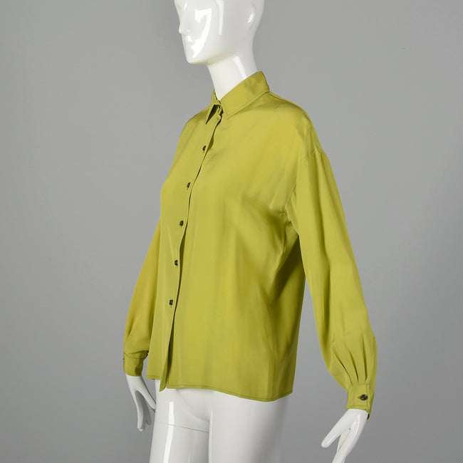 Medium 1950s Chartreuse Button Up Blouse