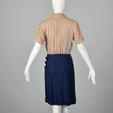 Small 1940s Striped Wrap Dress