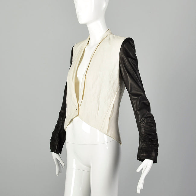 Small Helmut Lang White Jacket with Leather Sleeves