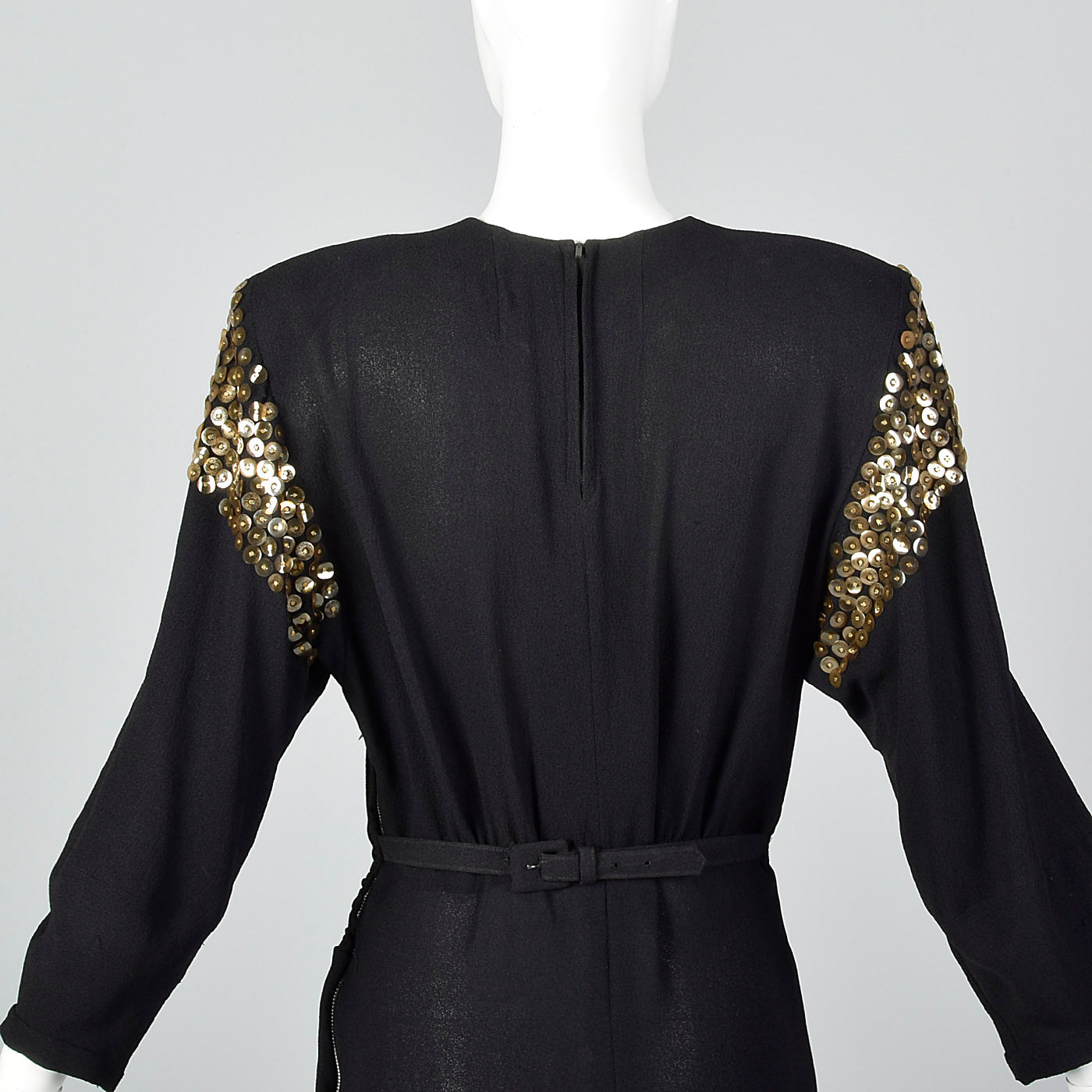 1940s Black Femme Fatale Dress with Gold Sequins