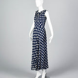 1970s Navy Dress with White Polka Dots