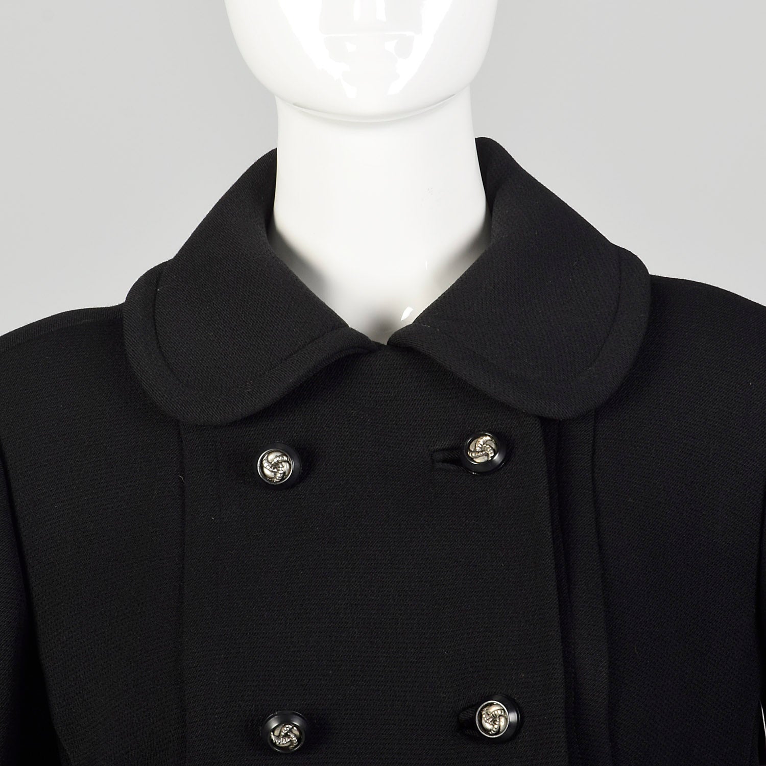 Small 1960s Mod Black Coat Double Breasted Military Style