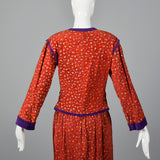 1970s Mario Valentino Suede Leather Two Piece Set with Silk Screen Floral Print
