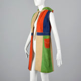 1960s Mod Color Black Suede Leather Vest with Hood