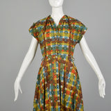 Medium 1950s Orange Plaid Day Dress