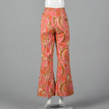 1970s Wrangler Pink and Orange Abstract Print Bellbottoms