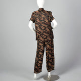 1960s Black Brocade Pajama Set