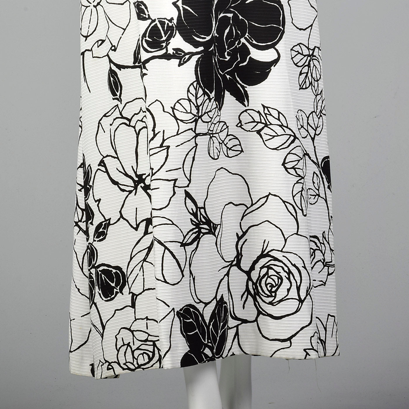 XS 1960s Black White Floral Maxi Dress