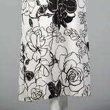 XS 1960s Black White Floral Maxi Dress