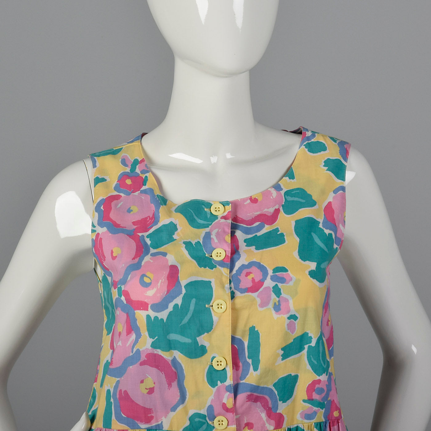 1980s Yellow Jumpsuit with a Bright Floral Print