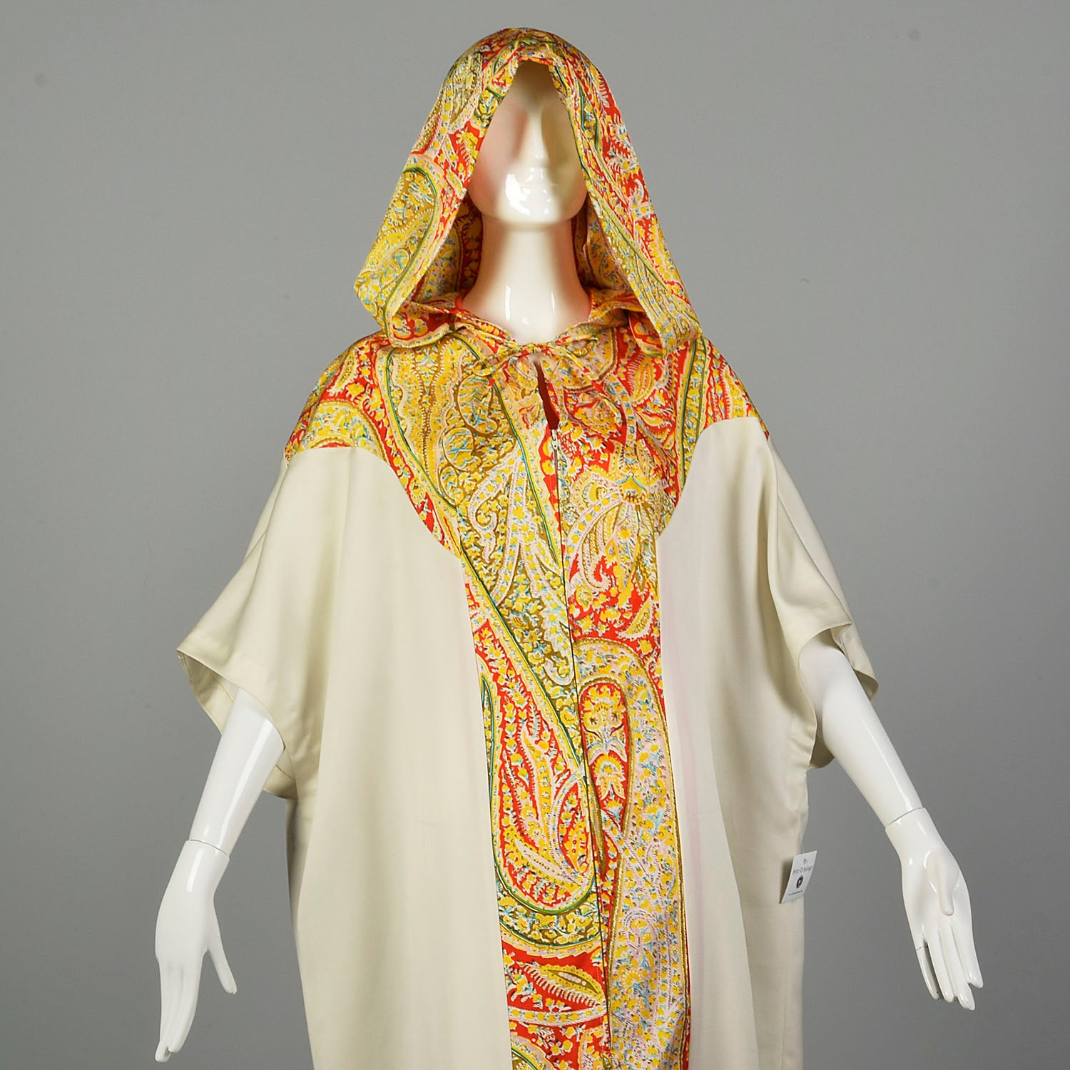 1970s Hooded Boho Kaftan Loose Flowy Ethnic Maxi Dress
