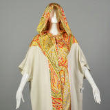 1970s Hooded Boho Kaftan Loose Flowy Ethnic Maxi Dress