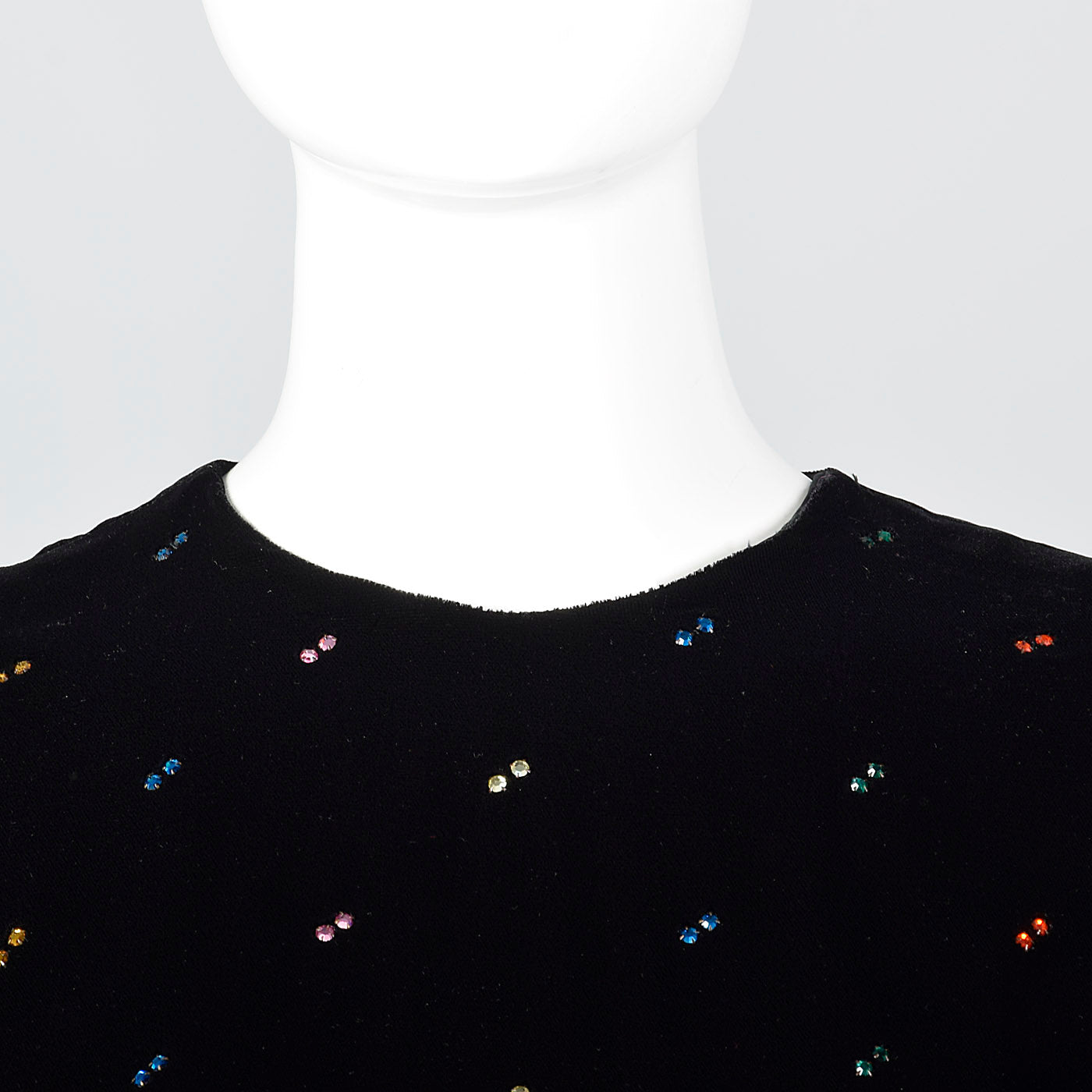 1980s Oscar de la Renta Black Velvet Dress with Rainbow Rhinestones