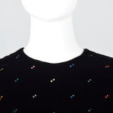 1980s Oscar de la Renta Black Velvet Dress with Rainbow Rhinestones