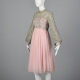 1960s Pink Dress with Silver Lace Overlay