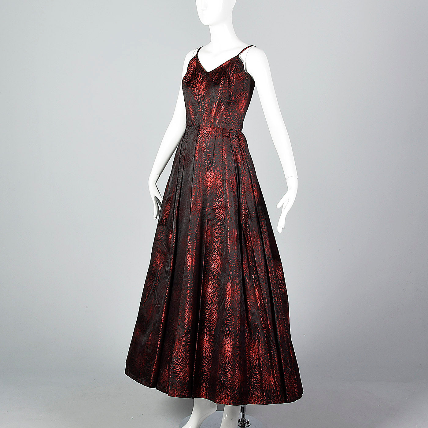 1950s Black and Red Brocade Dress