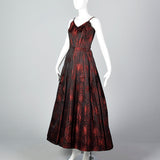 1950s Black and Red Brocade Dress