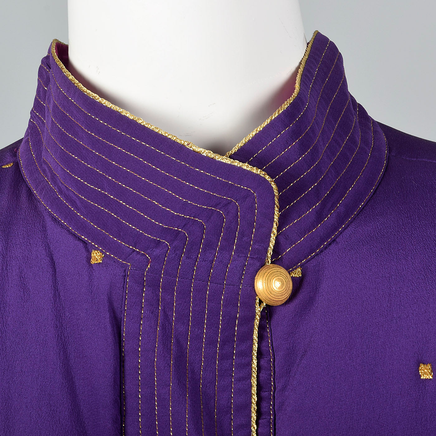 1990s Ellen Tracy Purple Silk Jacket with Metallic Gold Details