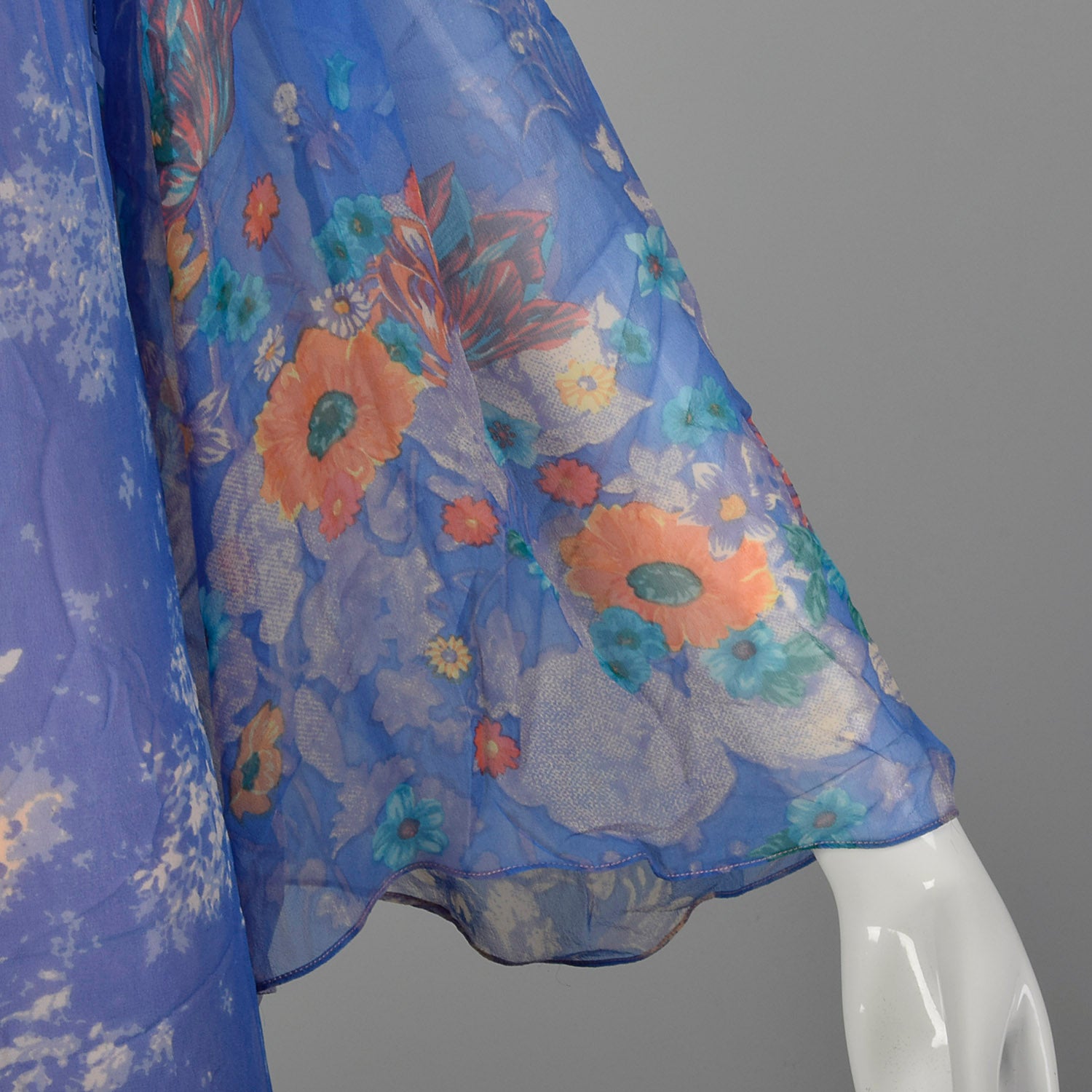 Small 1980s Hanae Mori Dress Blue Woodland Print Lightweight Silk