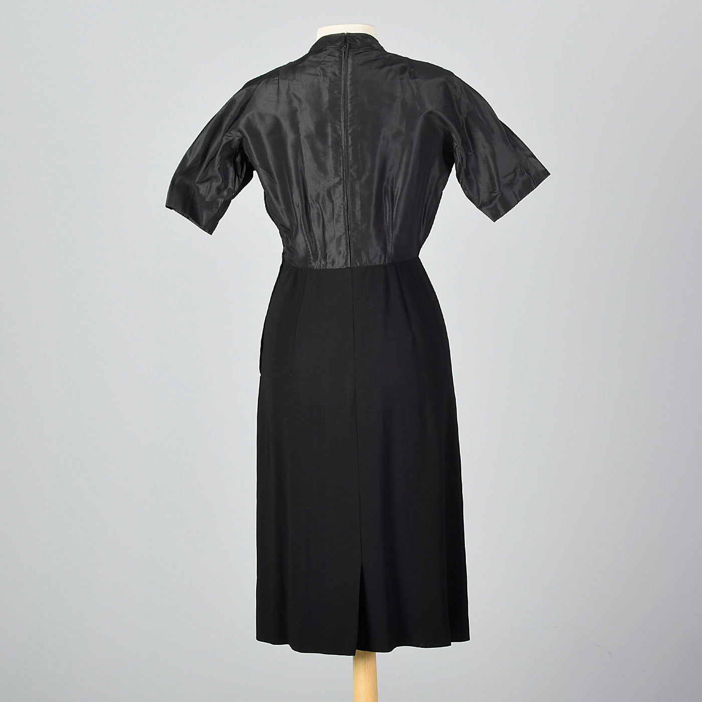 1950s Black Taffeta and Black Wool Dress