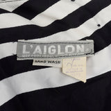 Small 1960s L'Aiglon Dress Black and White Striped Op Art Blouson Sleeveless Summer