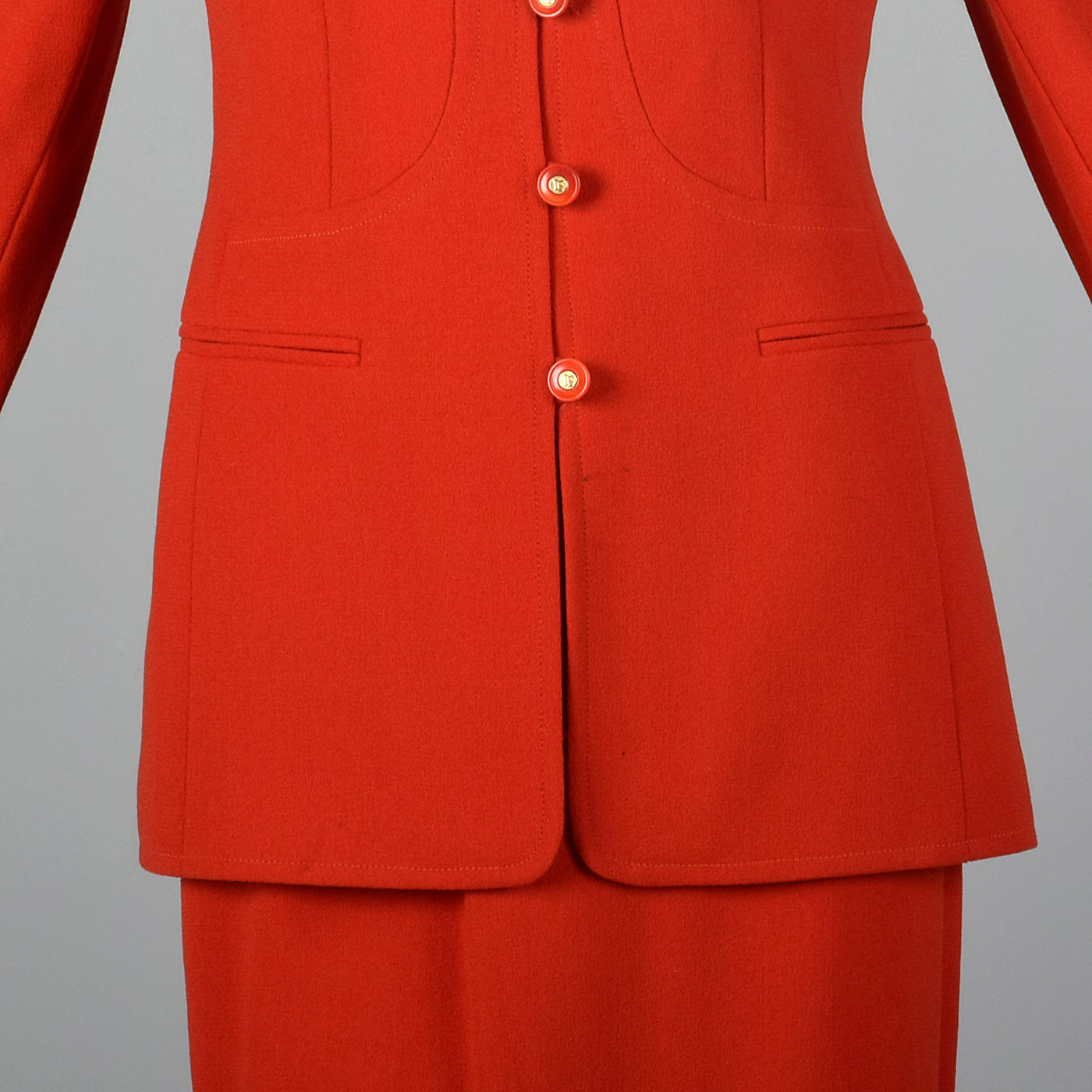 1980s Louis Feraud Red Skirt Suit in Wool Crepe – Style & Salvage