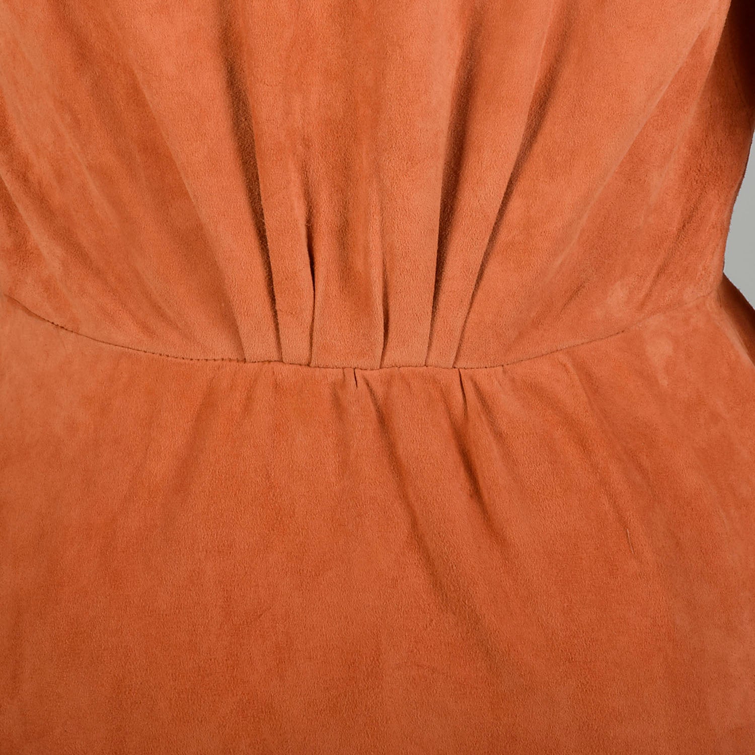 LG 1980s Thierry Mugler Leather Hourglass Suede Dress Orange Snap Front Knee Length Sexy Fitted Dress