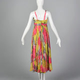 1960s Silk Floral Dress with Color Block Cape