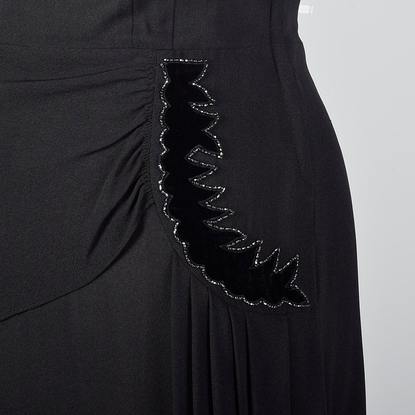 1950s Black Rayon Dress with Velvet Trim