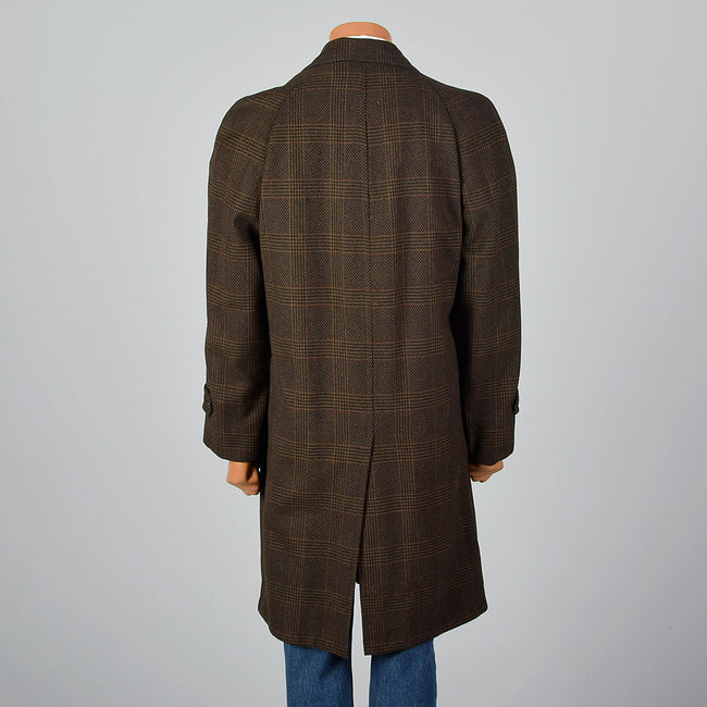 1970s Mens Brown Plaid Coat