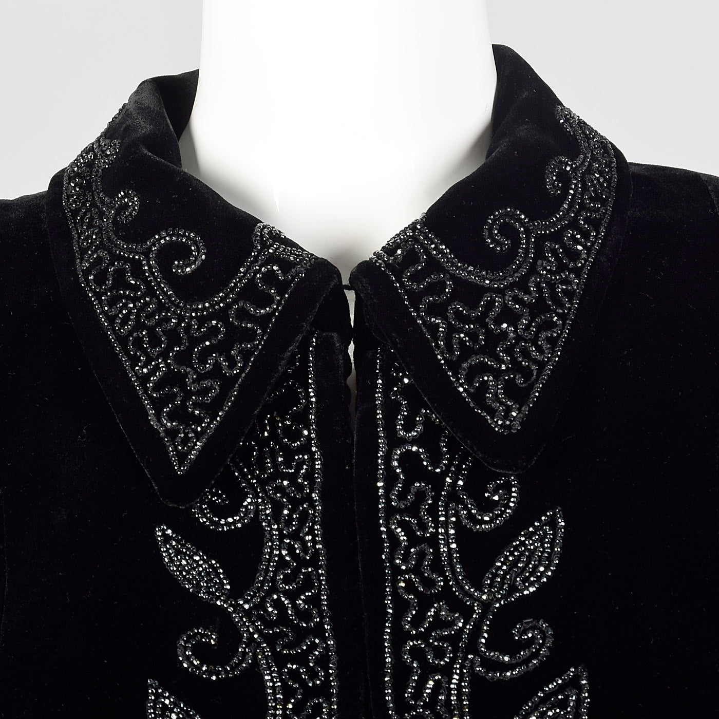 1940s Black Velvet Beaded Swing Jacket