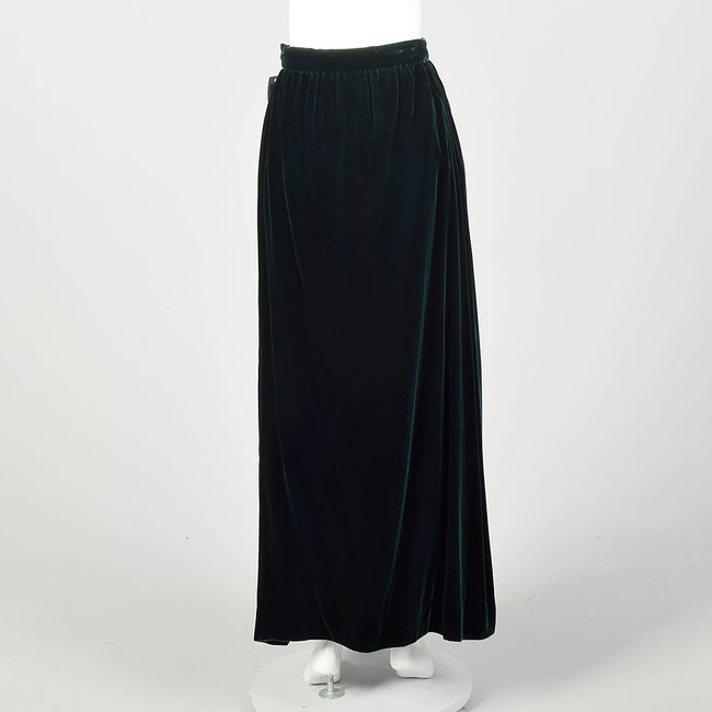 Medium 1980s Oscar De La Renta Green Velvet Maxi Wrap Skirt