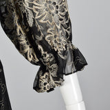 1980s Mr. Blackwell Evening Dress with Gold Embroidery