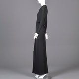 Extraordinary 1970s Bill Tice for Malcolm Starr Black Evening Gown with Plunging Neckline