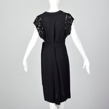 1940s Black Rayon Dress with Sequin Sleeves