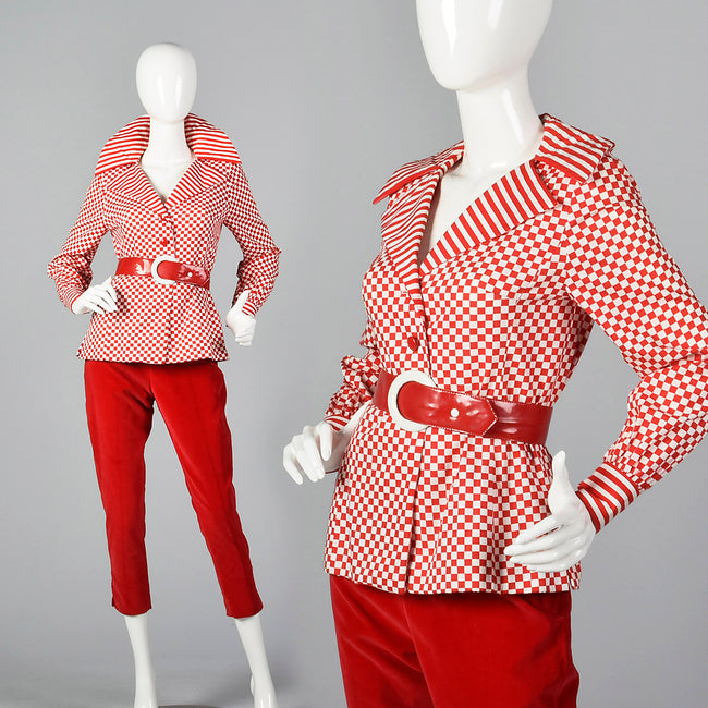 1960s Deadstock Velvet Cigarette Pants & Op Art Tunic Top Ensemble