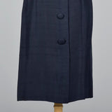 1950s Navy Silk Dress with Wide Belt and Decorative Buttons