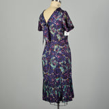 Large 1950s Blue and Purple Swirl Patterned Acetate Dress