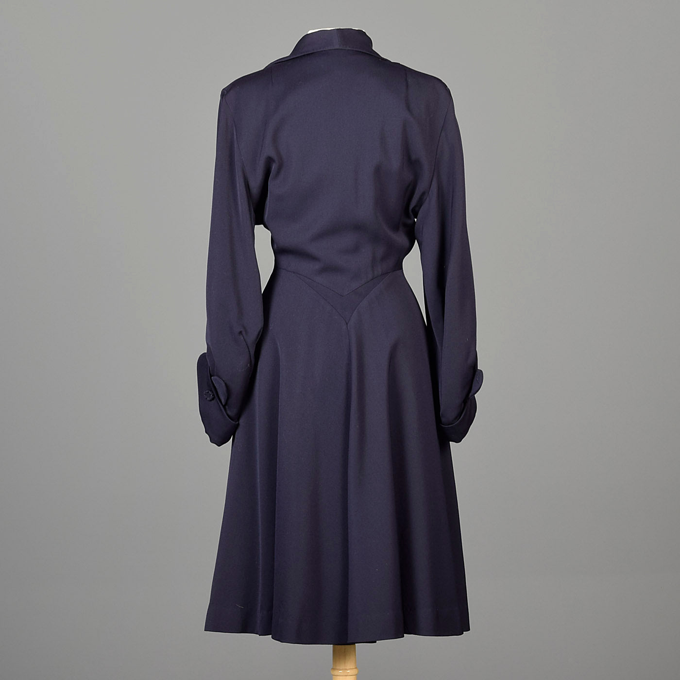 1950s Blue Gabardine Hourglass Princess Coat with Full Sleeves