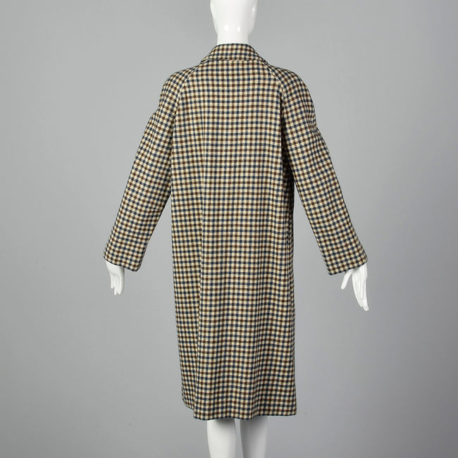 1960s Brown and Navy Plaid Wool Coat