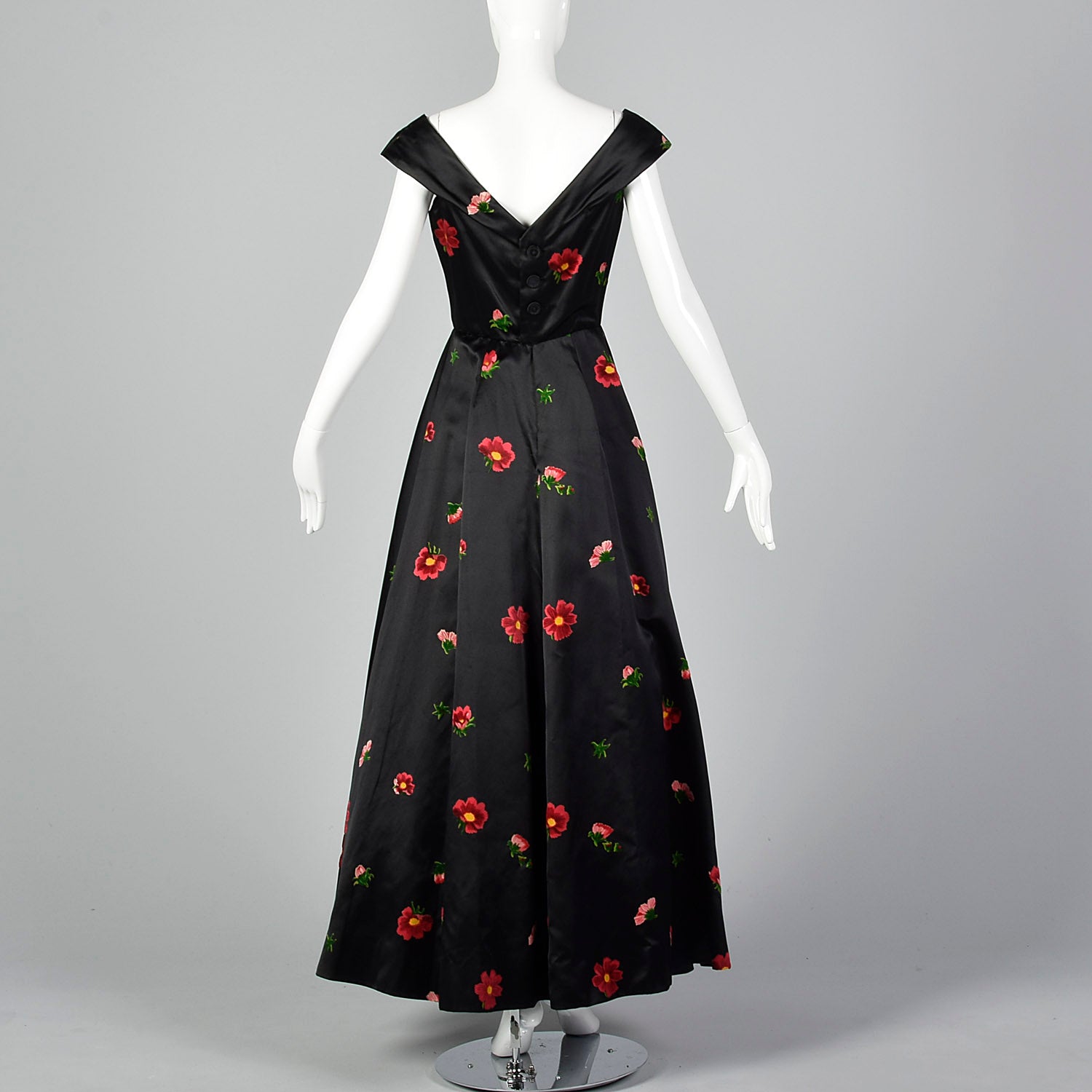 1950s Hattie Carnegie Black Gown with Flocked Flowers