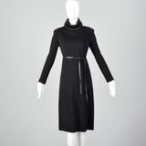 1970s Bonnie Cashin Black Wool Dress with Convertible Collar