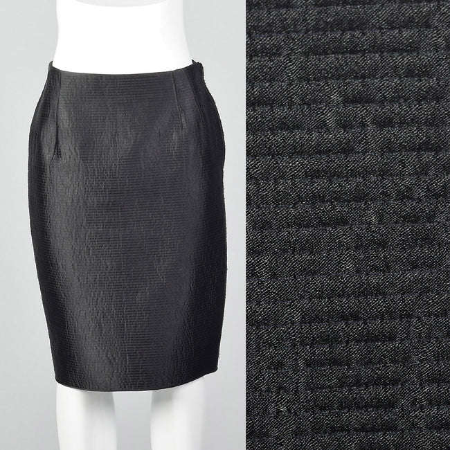 1990s Mary McFadden Couture Black Pencil Skirt With Horizontal Stitching